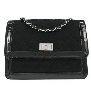Chanel Black Canvas Patent Leather Mademoiselle Lock Shoulder Bag 136182